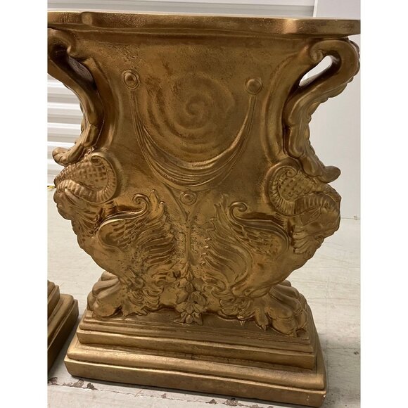 Vtg Mid 20th Century Plaster Gold Leaf Flying Gryphon Ornate Pedestals For Table - Picture 3 of 9